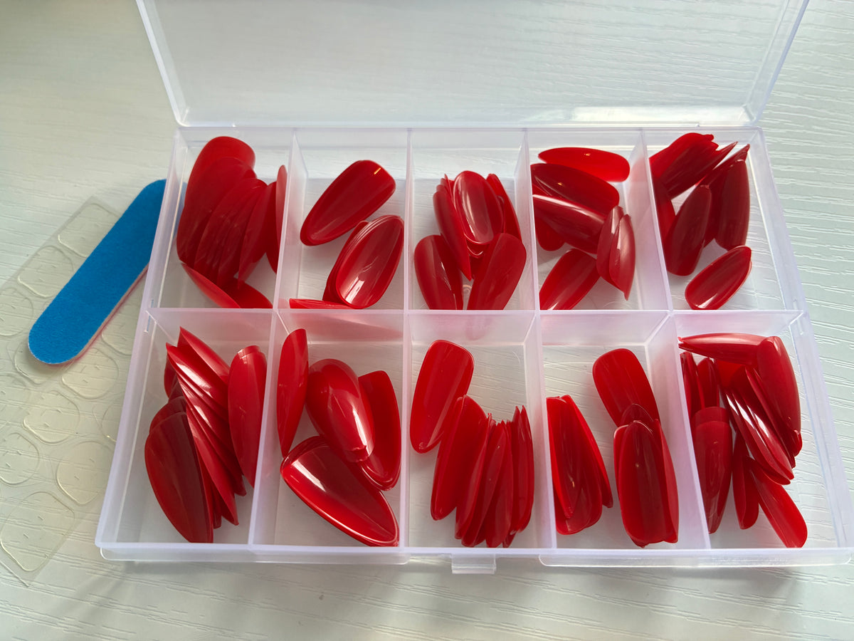 120 capsules pour ongles amande rouges – 10 tailles + kit de pose