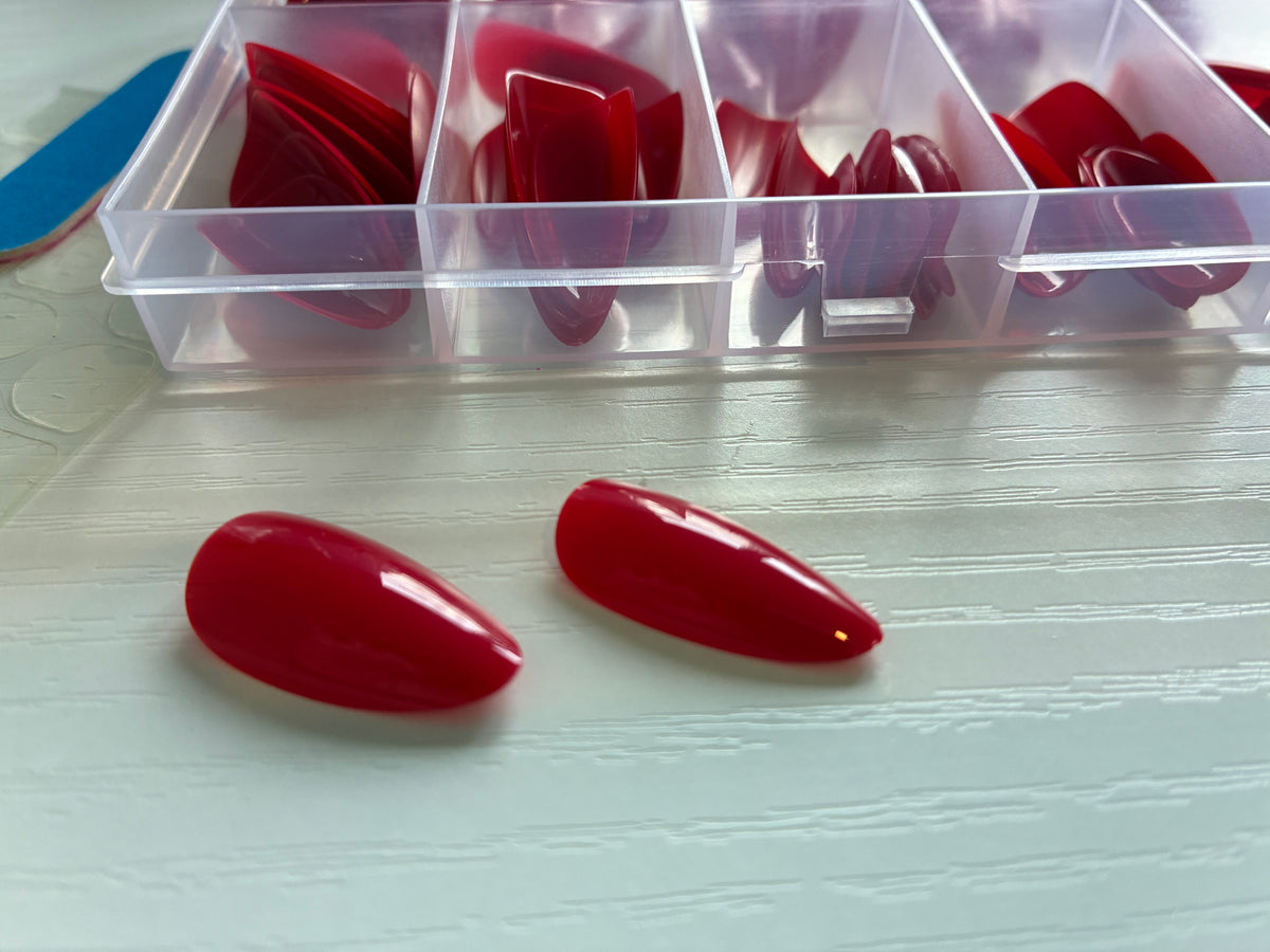 120 capsules pour ongles amande rouges – 10 tailles + kit de pose