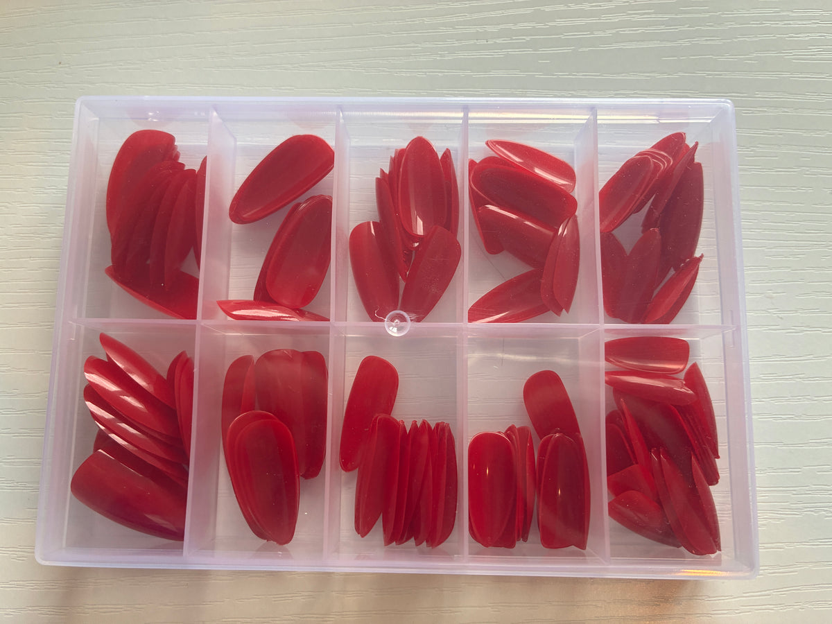 120 capsules pour ongles amande rouges – 10 tailles + kit de pose
