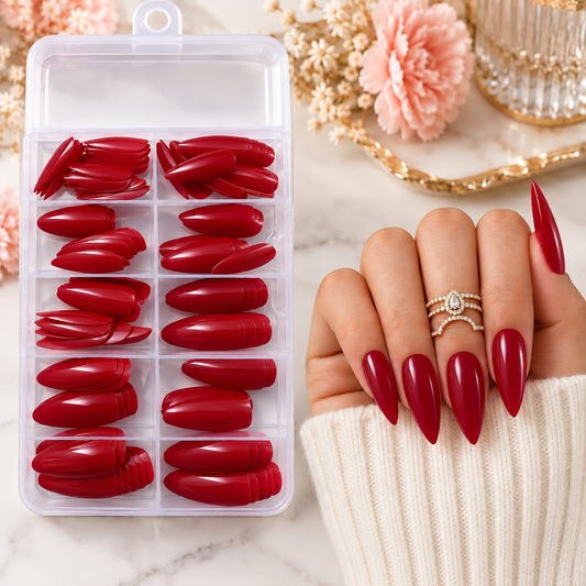 120 capsules pour ongles amande rouges – 10 tailles + kit de pose