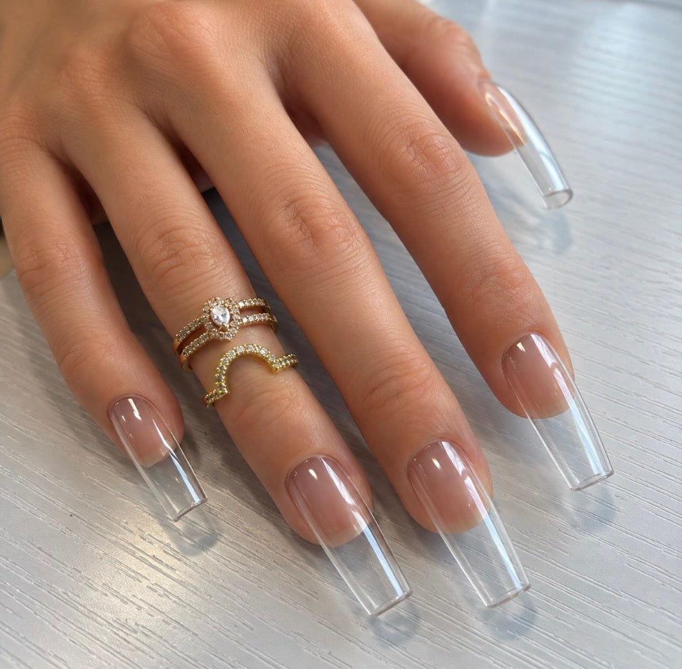 96 capsules pour ongles carrées longues transparentes – 10 tailles