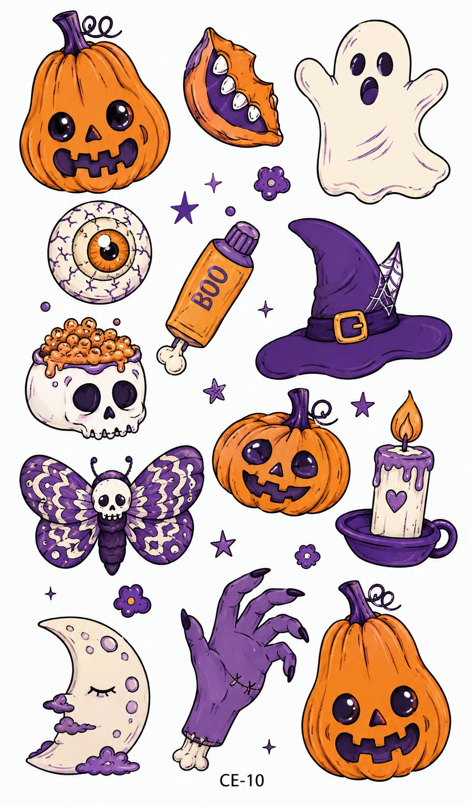 Tatouages éphémères Halloween 09-10 – Lot 2 planches – Fantômes Citrouilles Sorcière