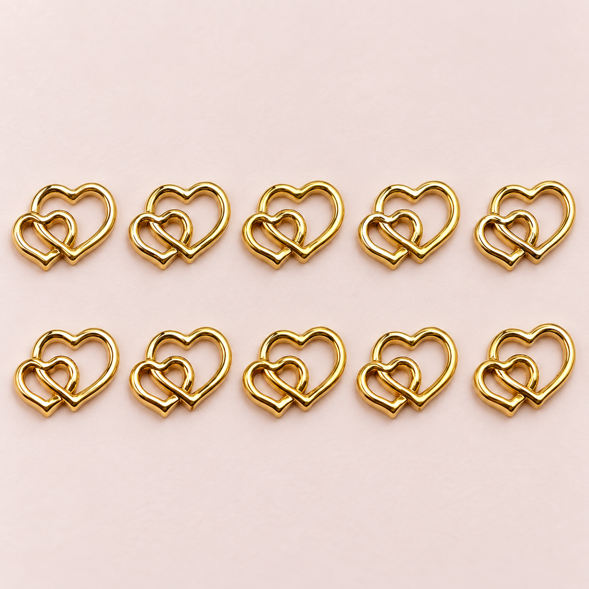 Charms doubles cœurs dorés – Lot de 10 – Nail Art & décoration