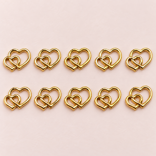 Charms doubles cœurs dorés – Lot de 10 – Nail Art & décoration