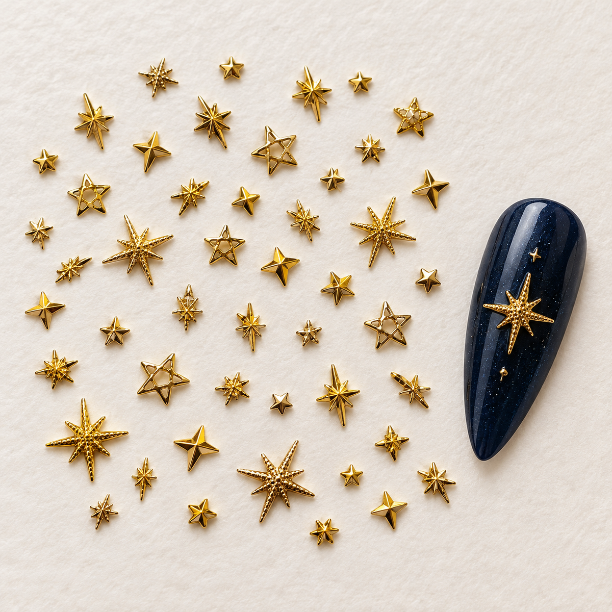 assortiment d’étoiles dorées 3D pour nail art