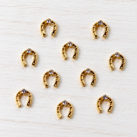 Charms fer à cheval dorés avec strass – Lot de 10 – Nail Art & décoration