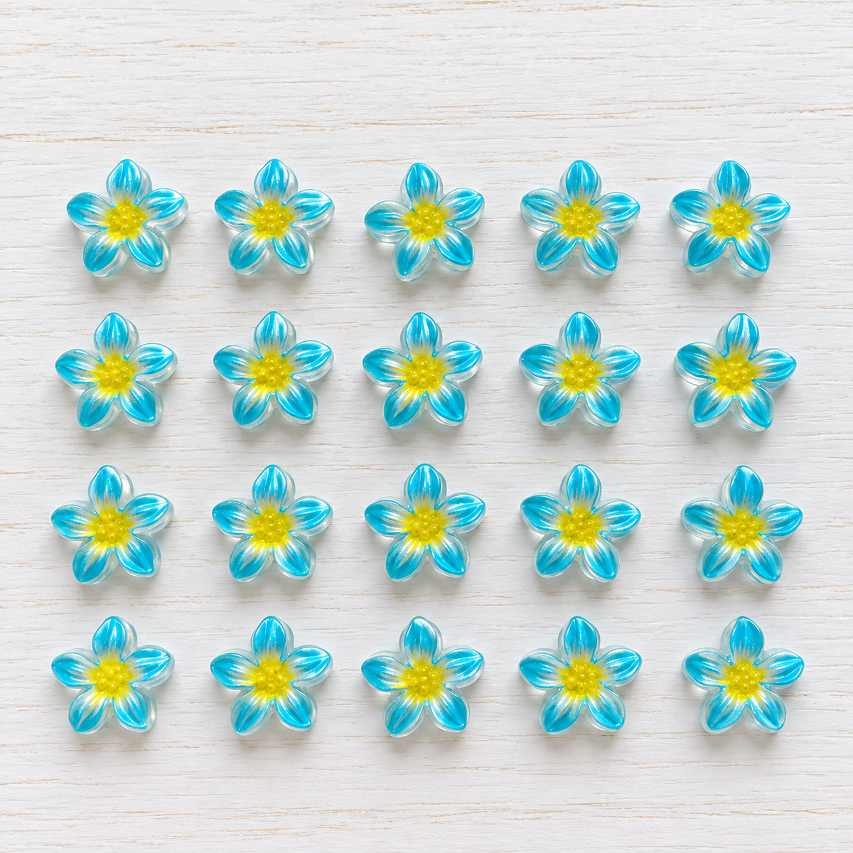 Fleurs 3D bleu turquoise et jaune – Lot de 20