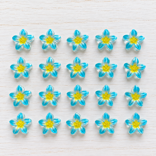 Fleurs 3D bleu turquoise et jaune – Lot de 20