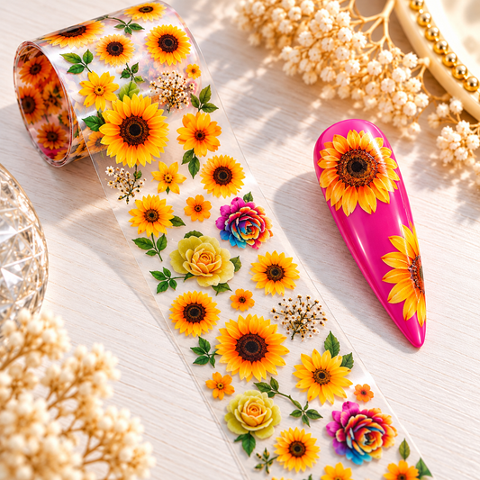 Foil Nail Art – Tournesols et fleurs ensoleillées