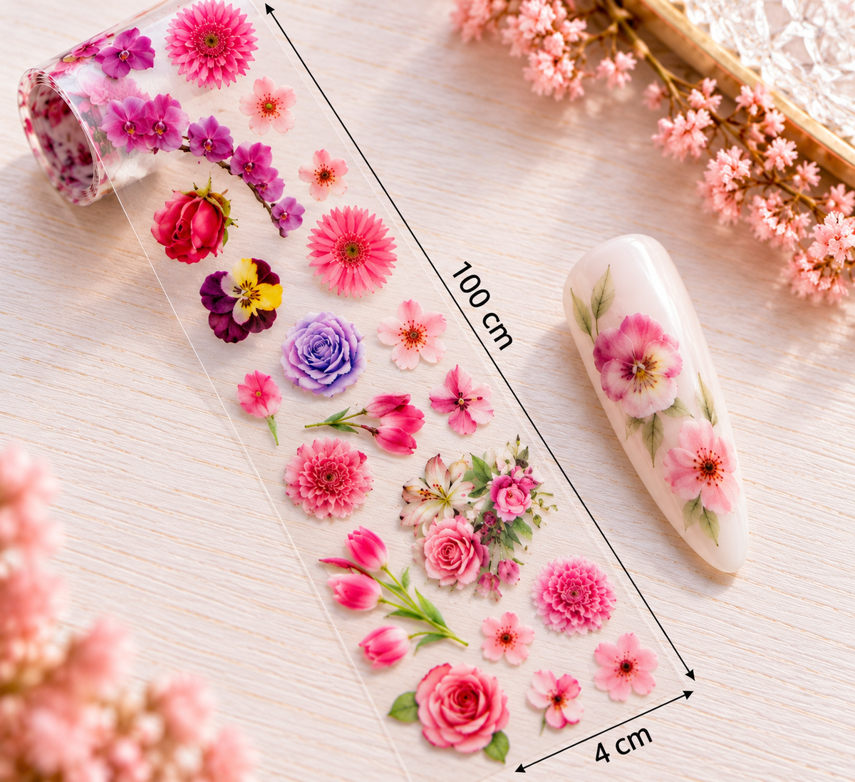 Foil Nail Art – Roses, pensées et fleurs multicolores