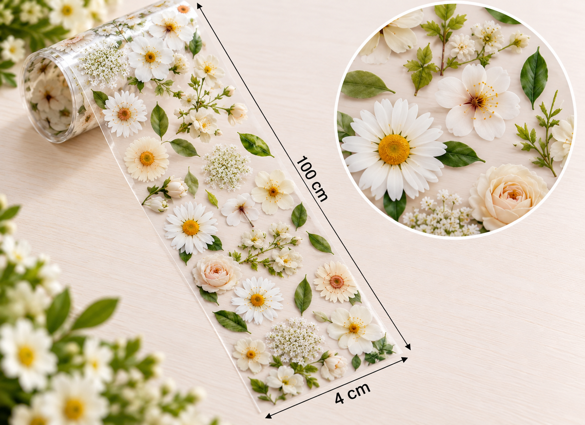 Foil Nail Art – Fleurs blanches et roses délicates