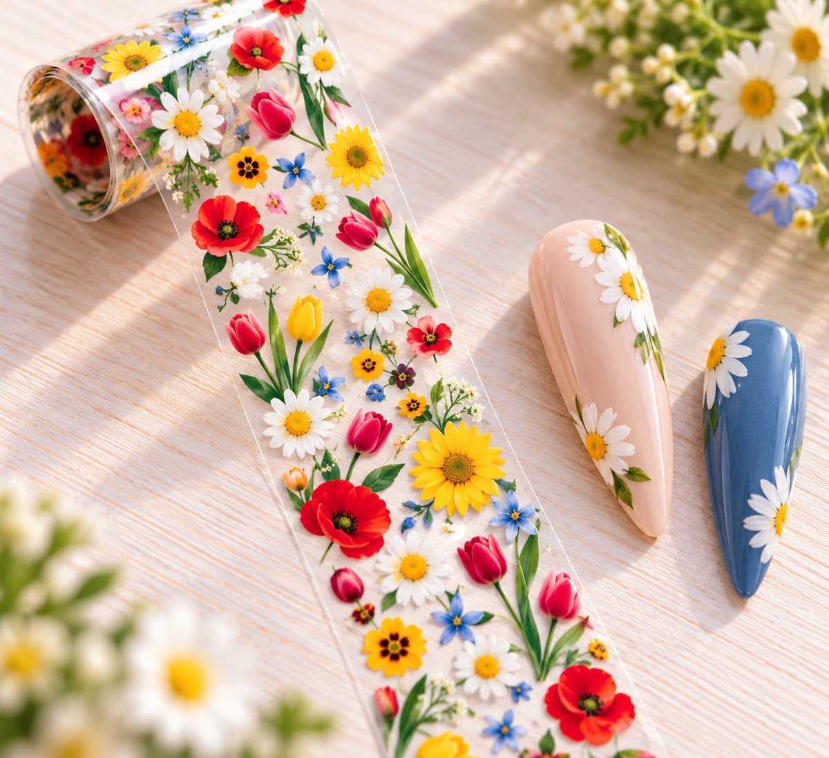 Foil Nail Art – Fleurs printanières multicolores