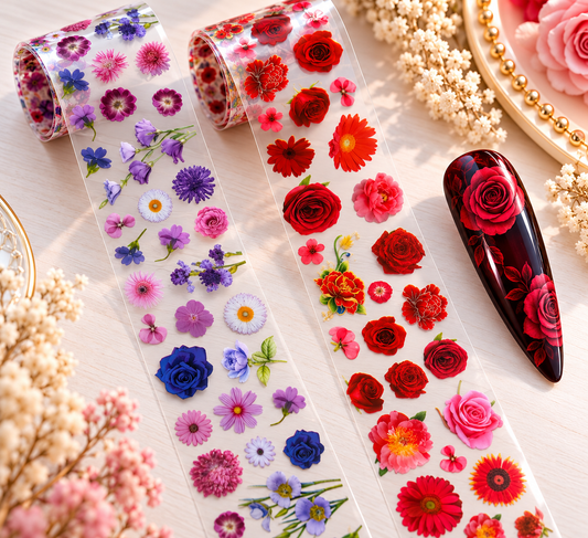 Foils Nail Art – Roses et fleurs multicolores – Lot de 2