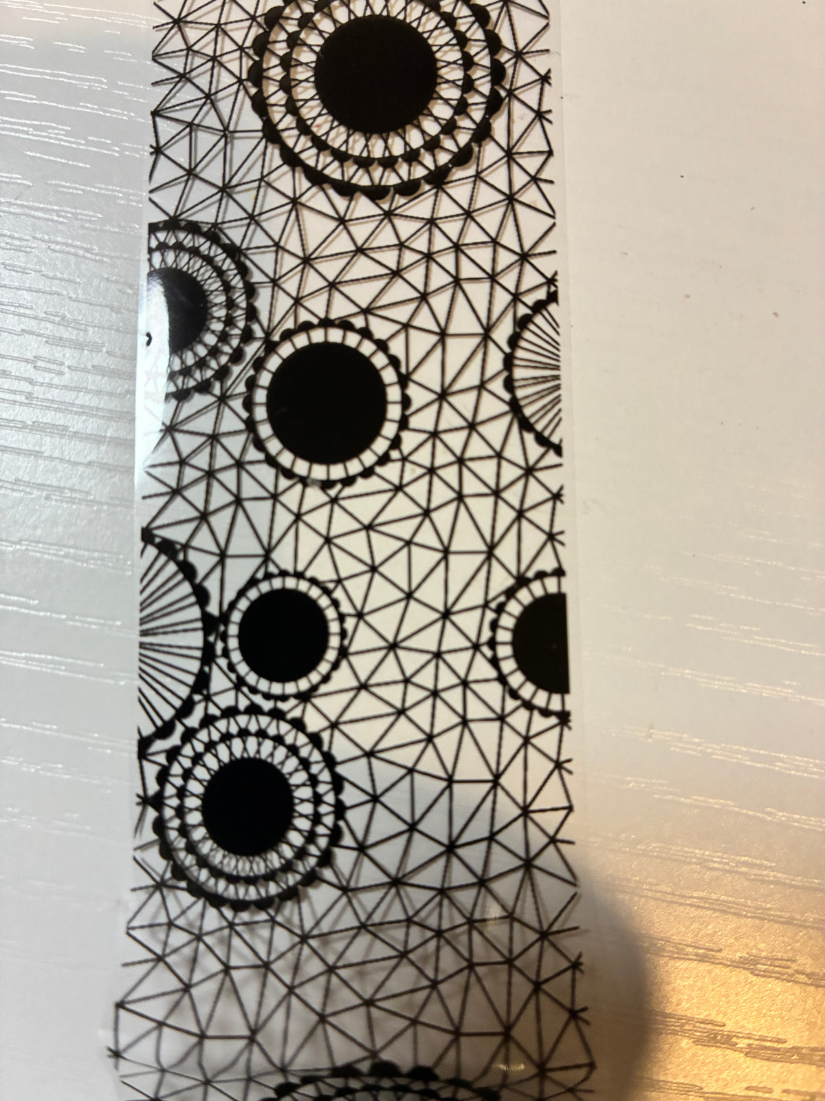 Lot de 5 foils Nail Art – Dentelle noire et motifs graphiques – 20 × 4 cm