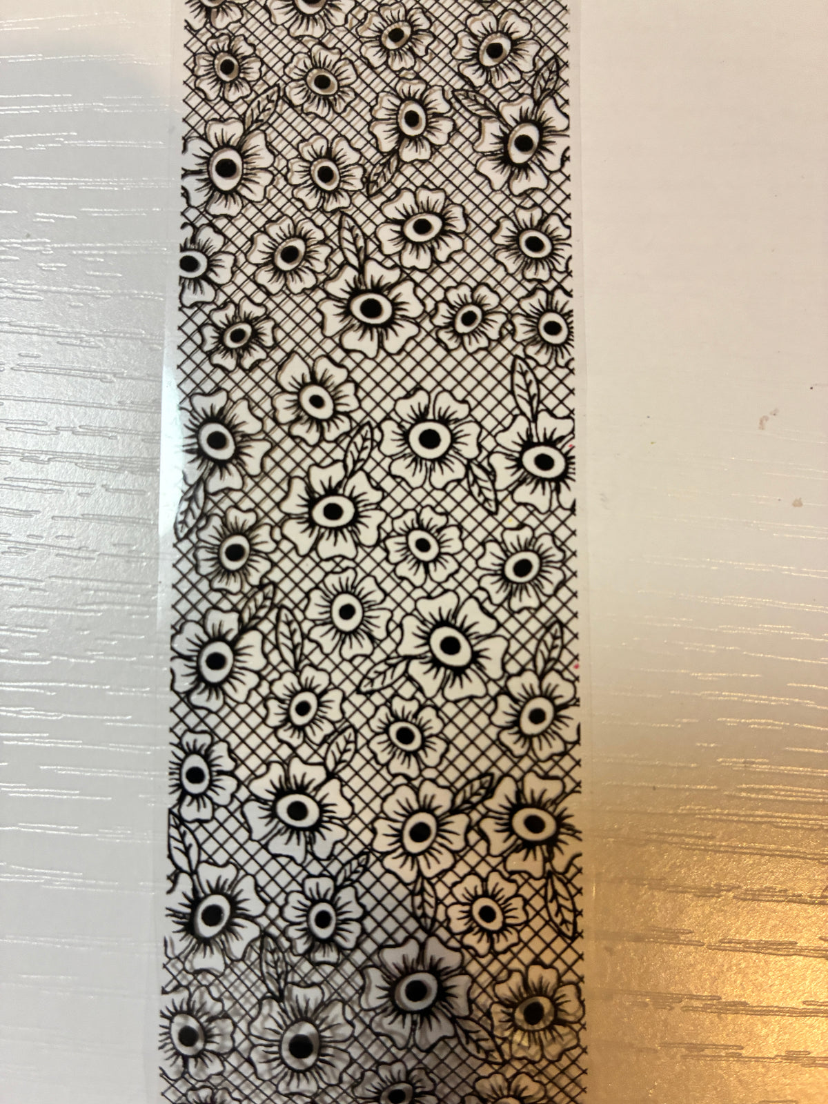 Lot de 5 foils Nail Art – Dentelle noire et motifs graphiques – 20 × 4 cm