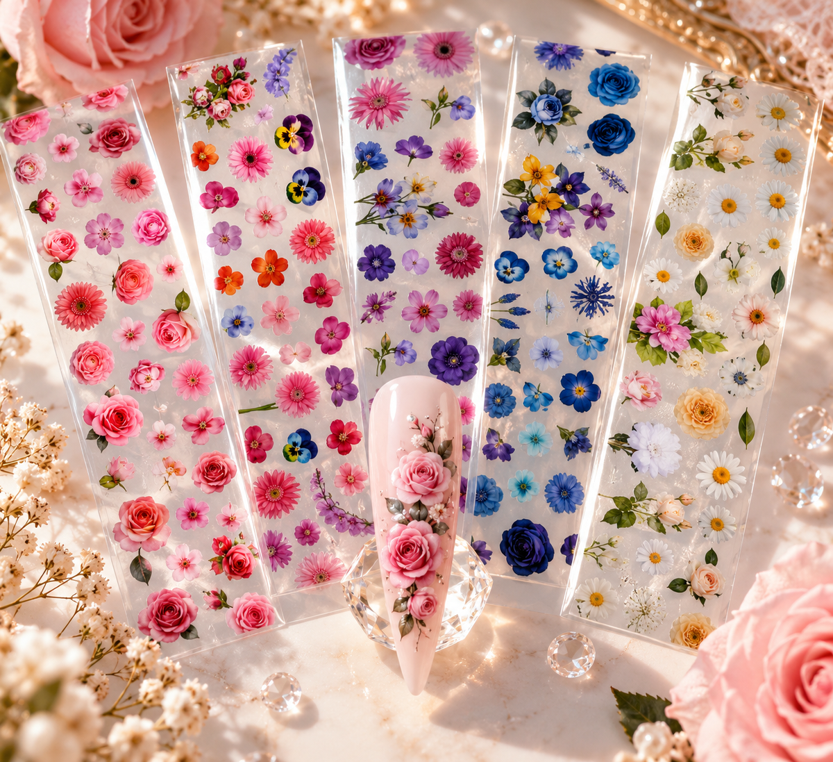 lot de 5 foils fleurs assorties pour nail art