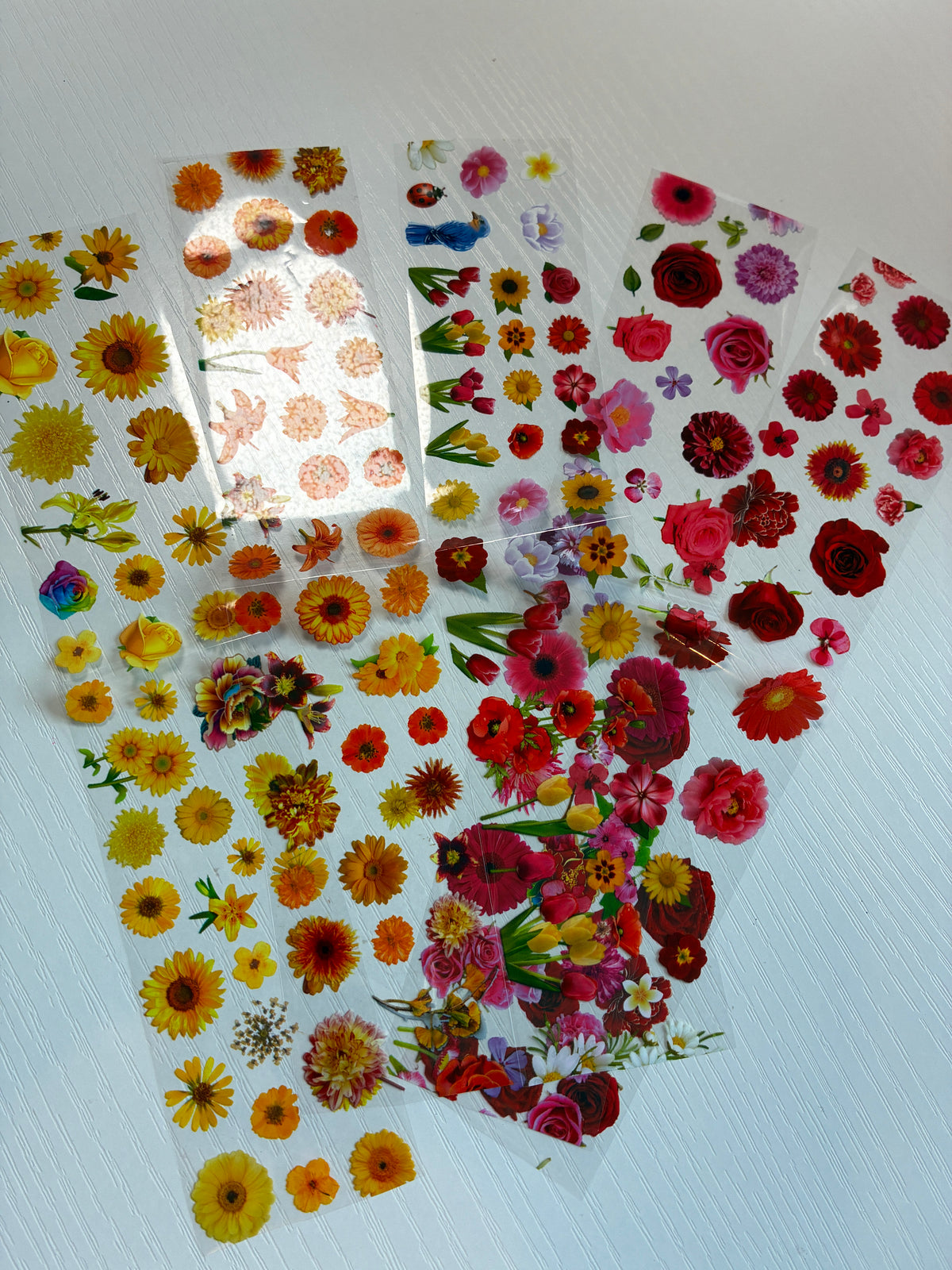 lot de 5 foils fleurs jaunes, orange et rouges pour nail art