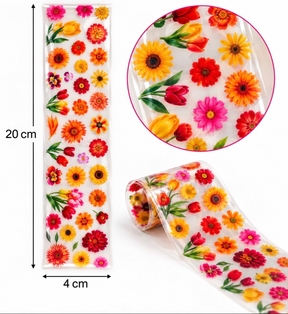 lot de 5 foils fleurs jaunes, orange et rouges pour nail art
