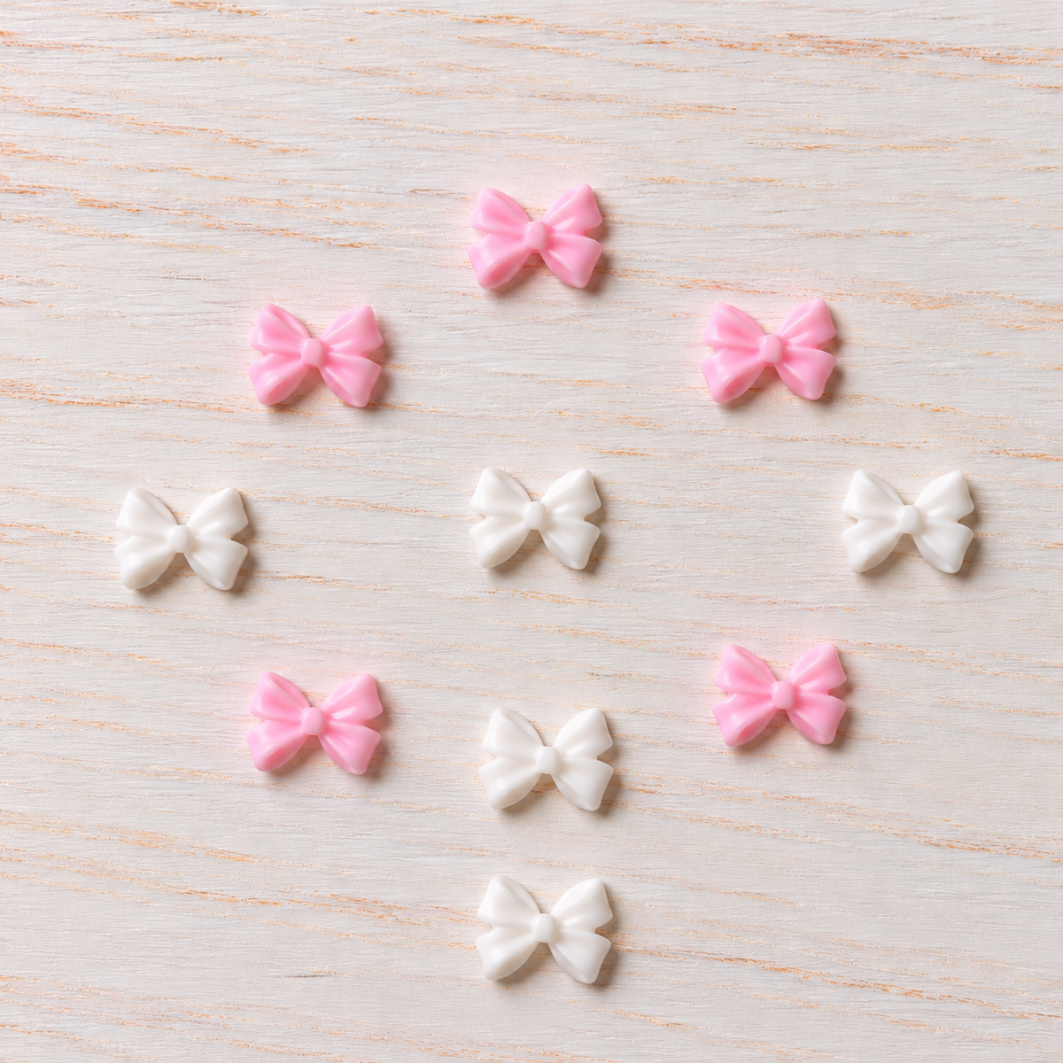Bijoux d’ongles 3D – Nœuds papillon roses et blancs – Lot de 10