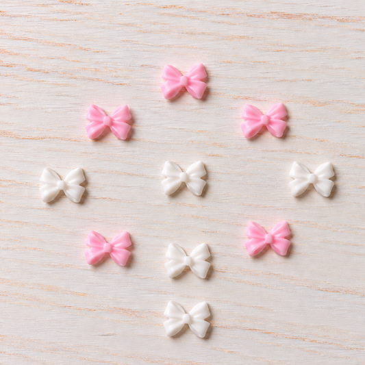 Bijoux d’ongles 3D – Nœuds papillon roses et blancs – Lot de 10