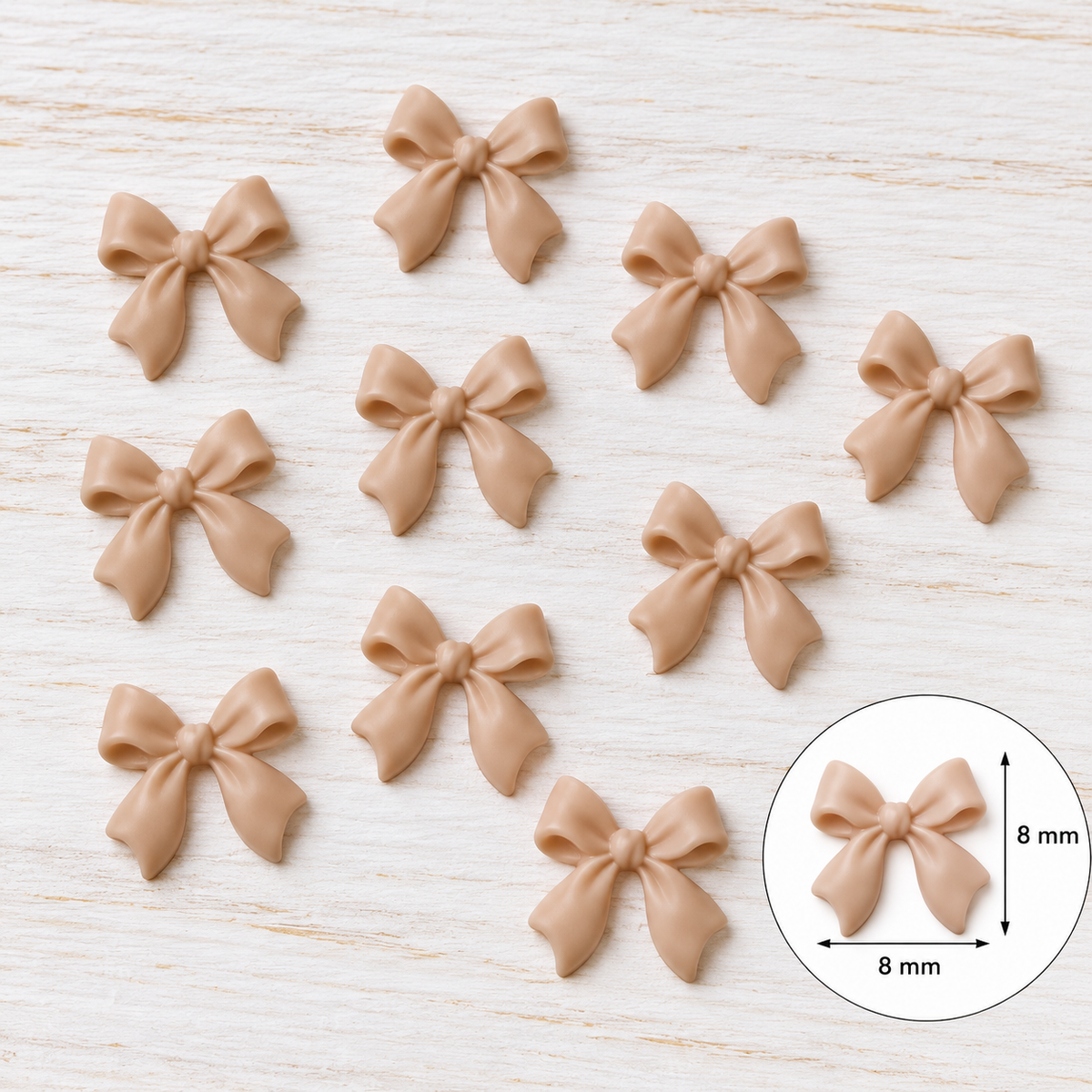 Bijoux d'ongles 3D – Nœuds beiges – Lot de 10