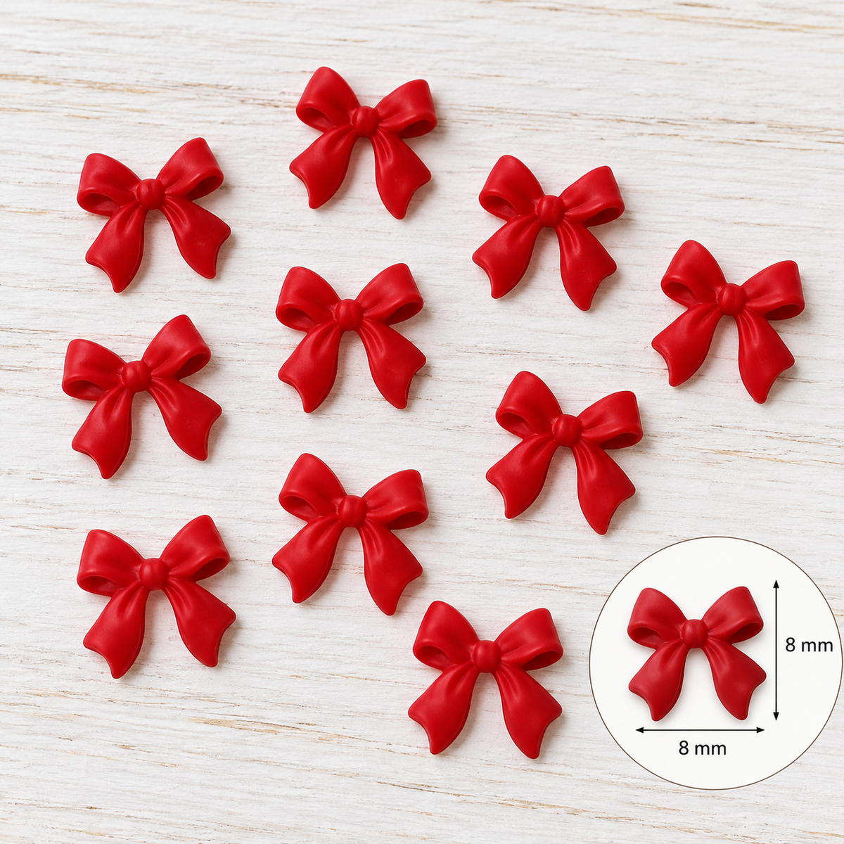 Bijoux d'ongles 3D – Nœuds rouges – Lot de 10