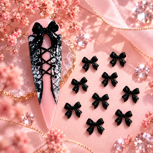 Bijoux d’ongles 3D – Nœuds noirs – Lot de 10