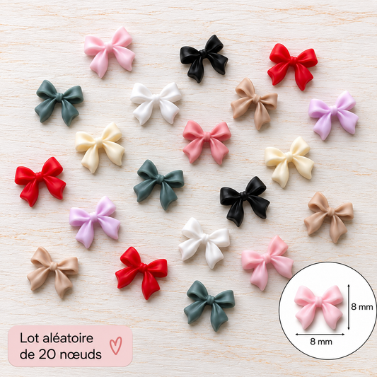Bijoux d’ongles 3D – Nœuds multicolores – Lot aléatoire de 20