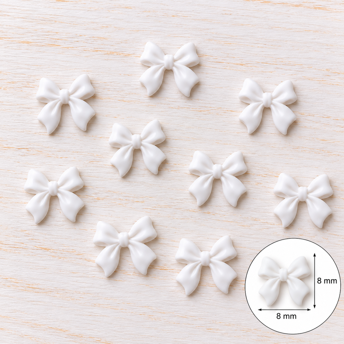Bijoux d’ongles 3D – Nœuds blancs – Lot de 10