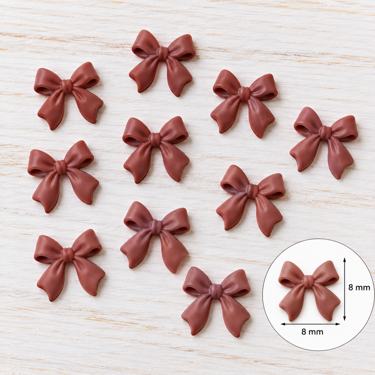 Bijoux d'ongles 3D – Nœuds marron rosé – Lot de 10