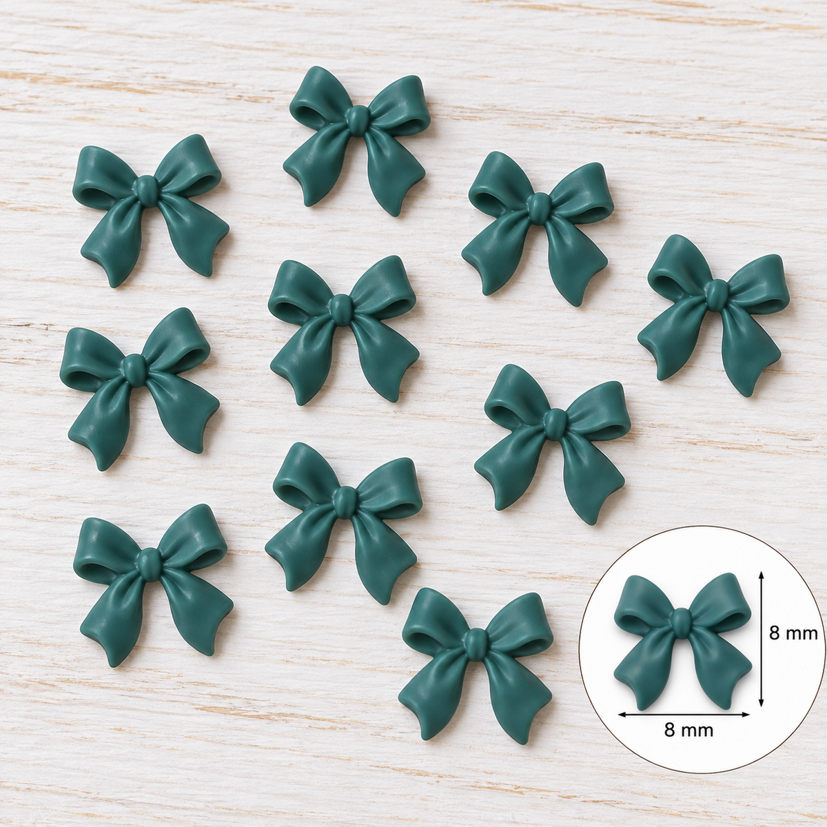 Bijoux d'ongles 3D – Nœuds vert canard – Lot de 10