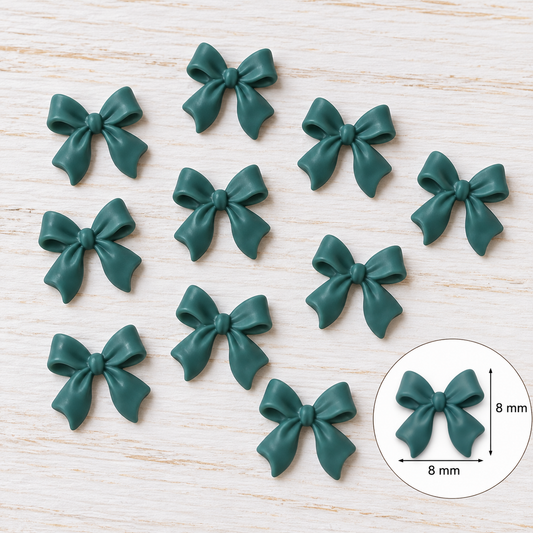 Bijoux d'ongles 3D – Nœuds vert canard – Lot de 10