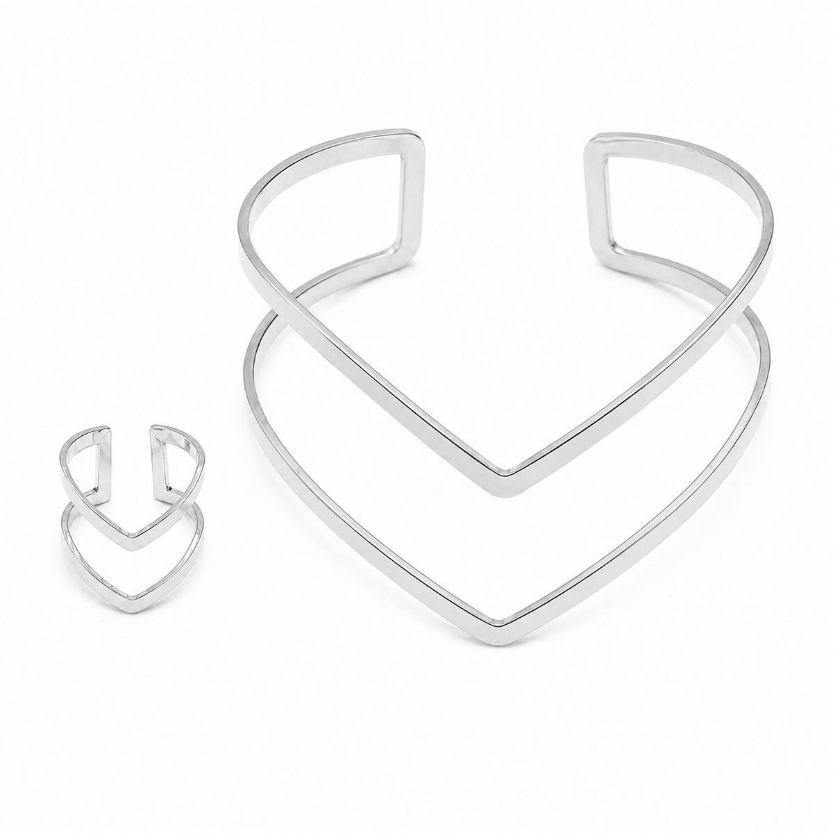 Parure Inca argentée – Bracelet de bras & bague ajustables