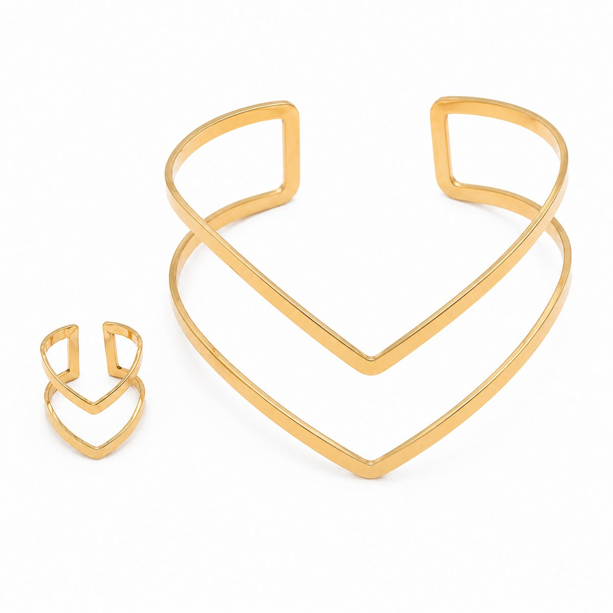 Parure Inca dorée – Bracelet de bras & bague ajustables