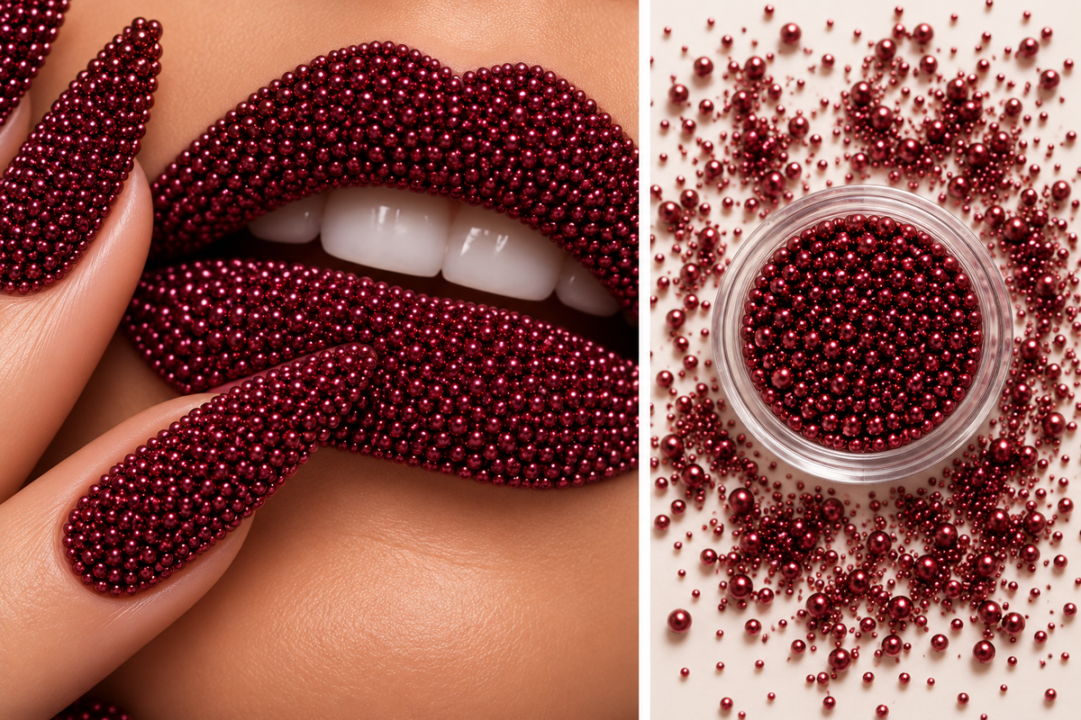Perles caviar bordeaux pour nail art – Tailles assorties
