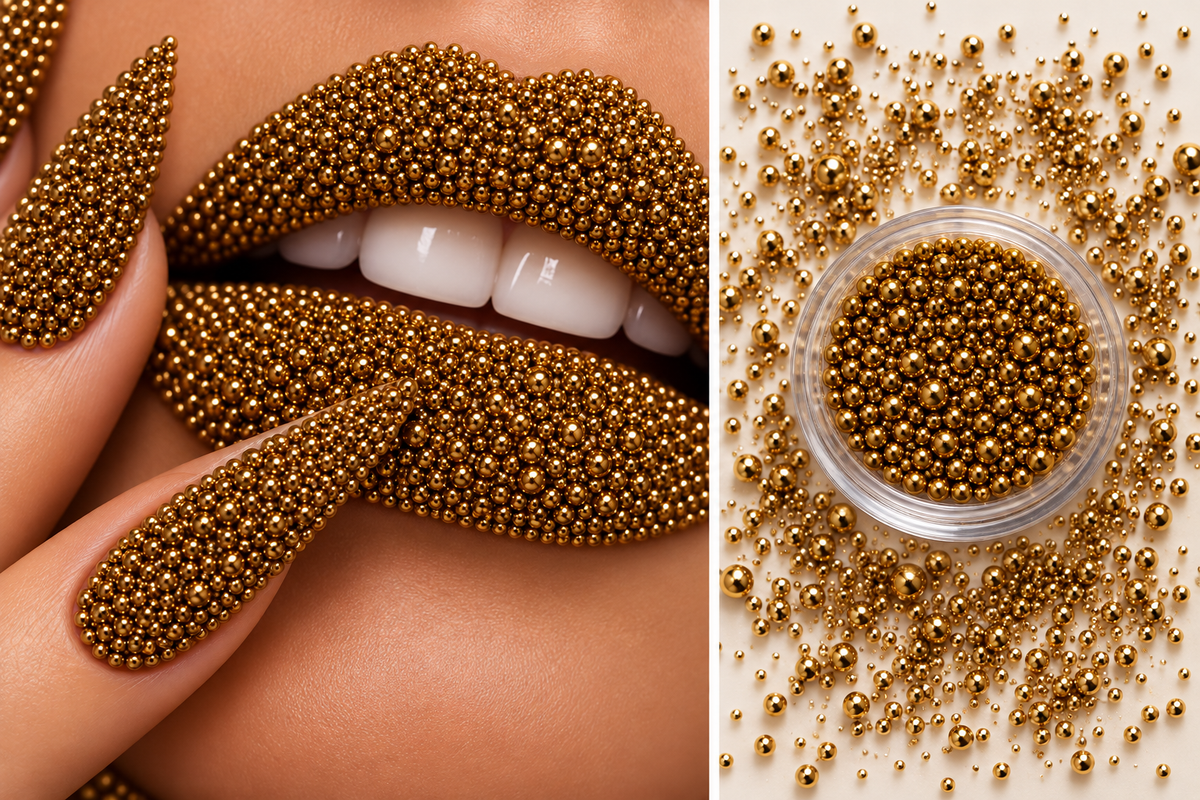 Perles caviar dorées pour nail art – Tailles assorties