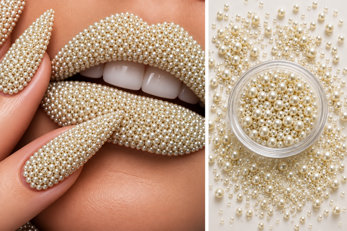 Perles caviar écrues nacrées pour nail art – Tailles assorties