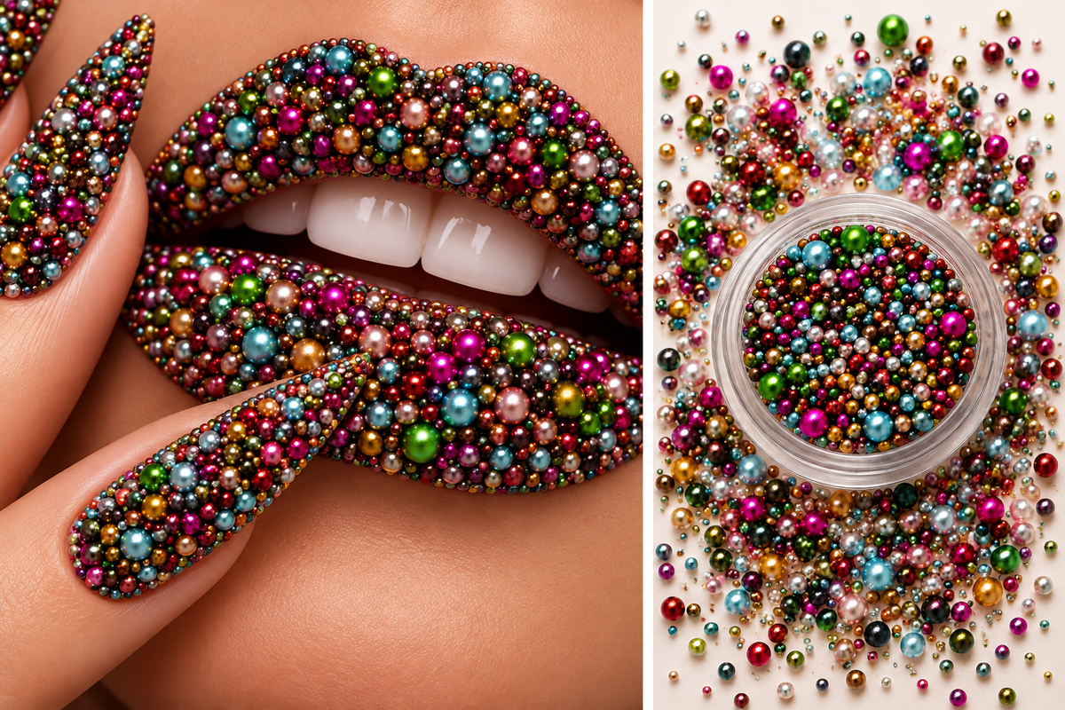Perles caviar multicolores pour nail art – Tailles assorties