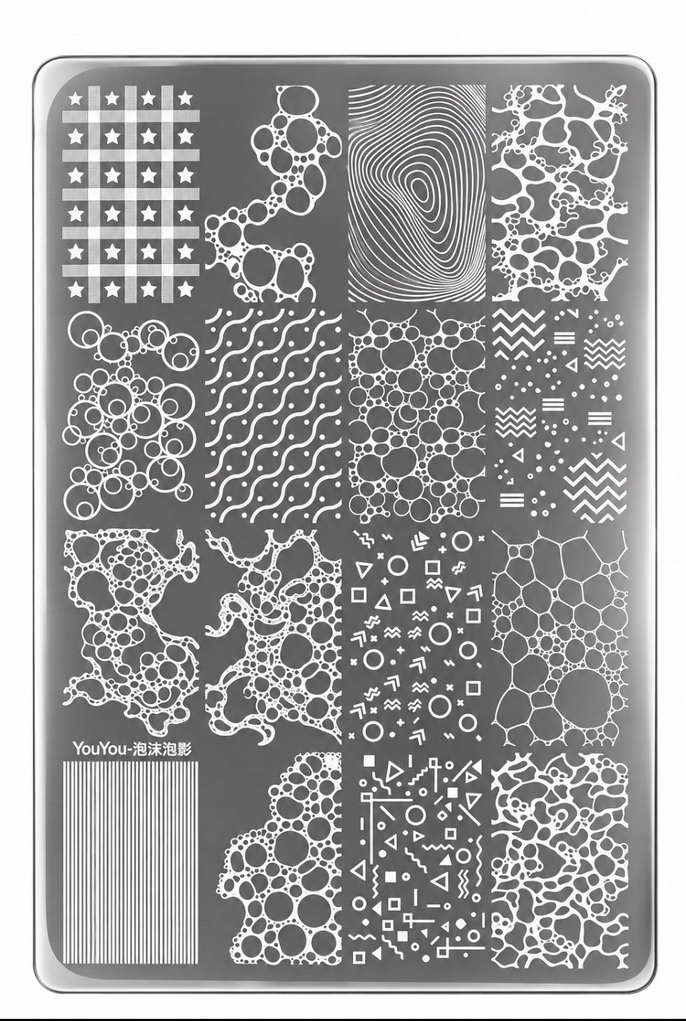 Plaque de stamping – Bulles & motifs graphiques