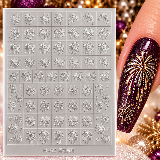 Pochoirs pour ongles – Feux d’artifice et petits cœurs