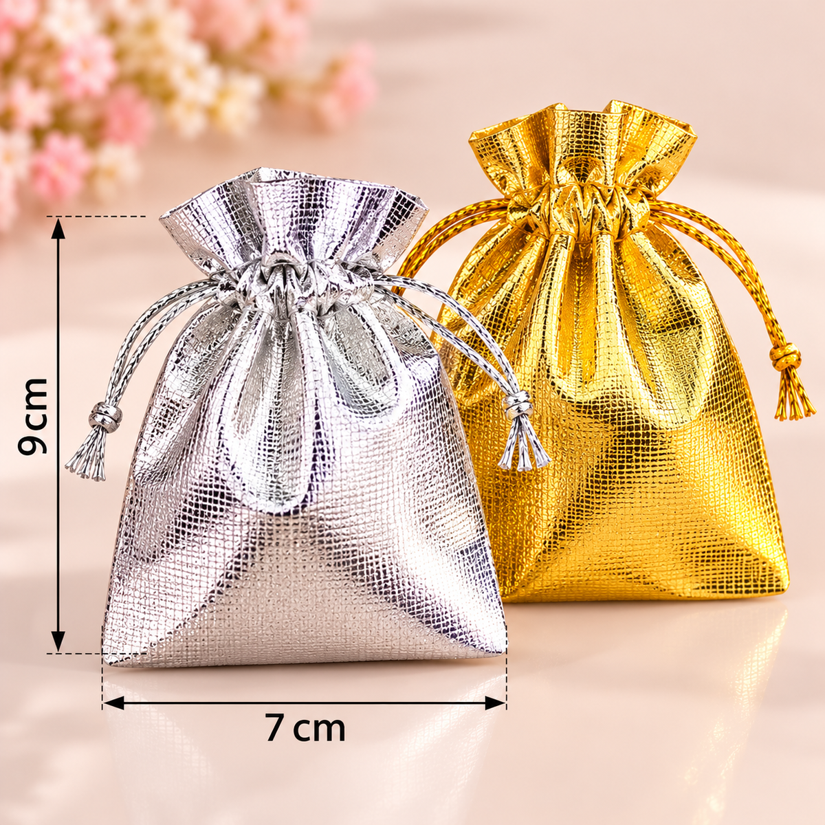 Lot de 5 pochettes cadeaux dorées métallisées – Bijoux et accessoires – 7 × 9 cm