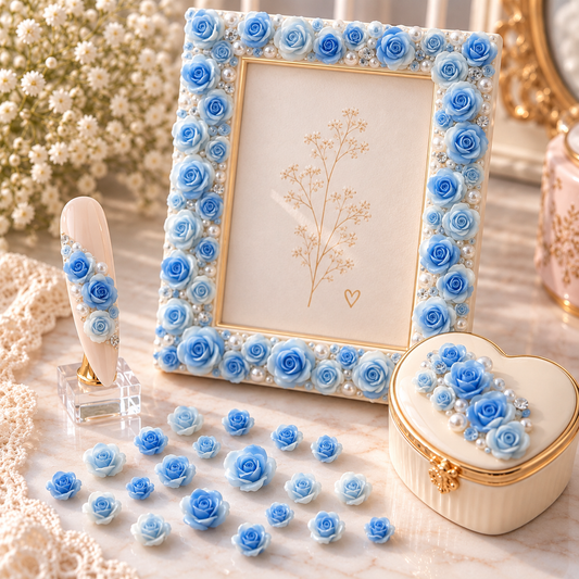 Mini roses bleues et blanches 3D – Nail Art et décoration