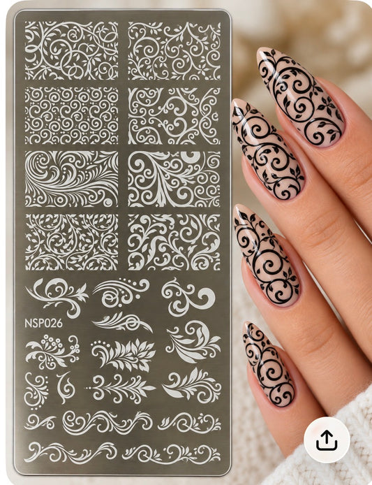 Plaque de stamping Nail Art – Arabesques & volutes – NSP026