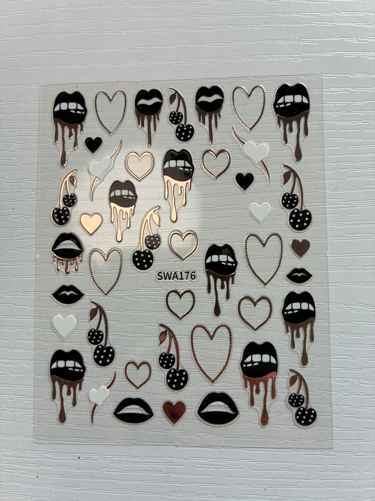 Stickers pour ongles bouches, cœurs et cerises cuivre – Nail Art