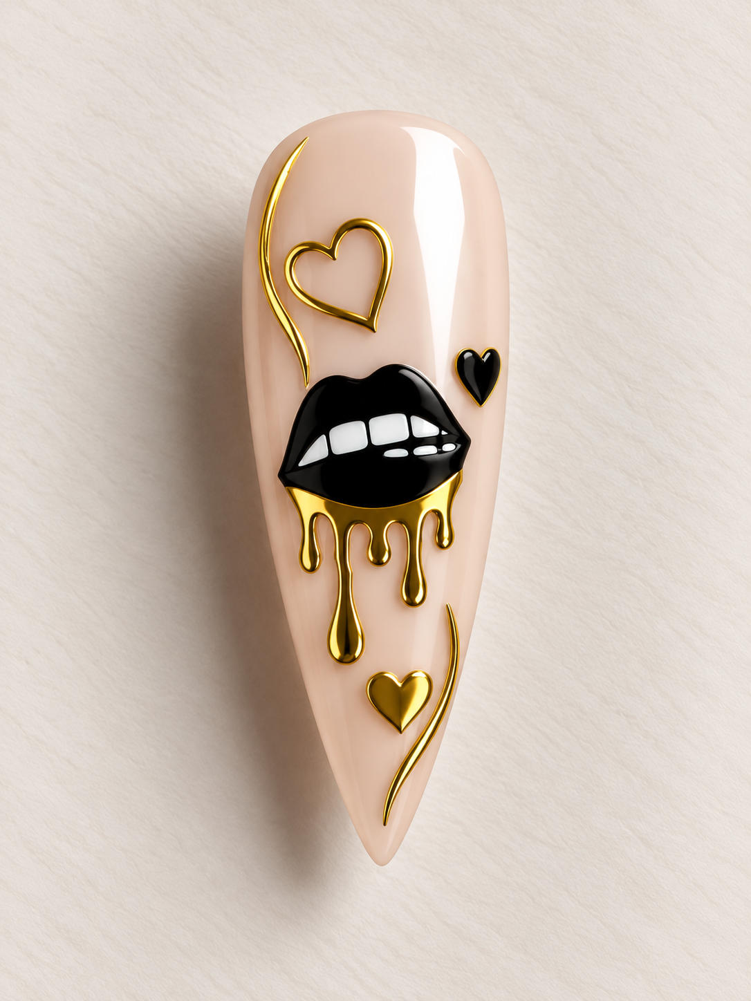 Stickers pour ongles bouches, cœurs et cerises dorés – Nail Art
