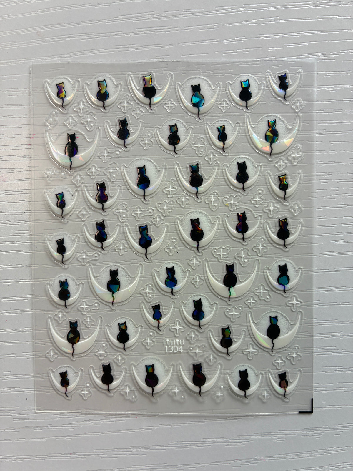 Stickers pour ongles – Chats noirs & lunes irisées