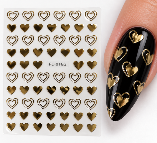 Stickers pour ongles – Cœurs dorés pleins et contours