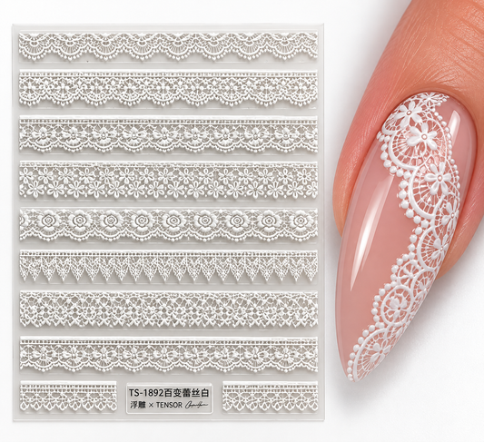 Stickers pour ongles – Dentelle blanche en relief