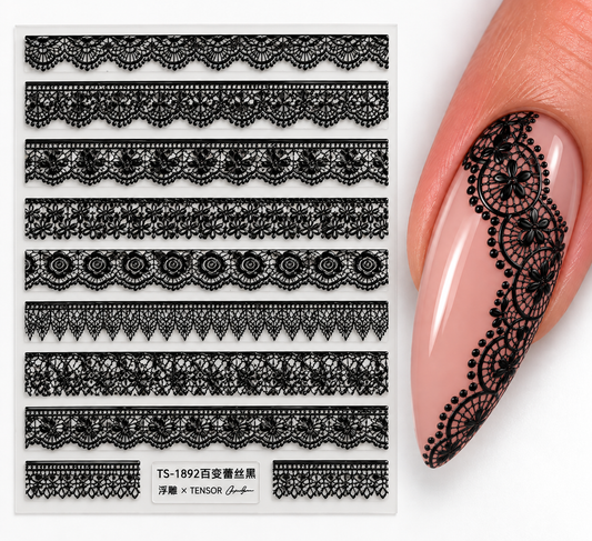 Stickers pour ongles – Dentelle noire en relief
