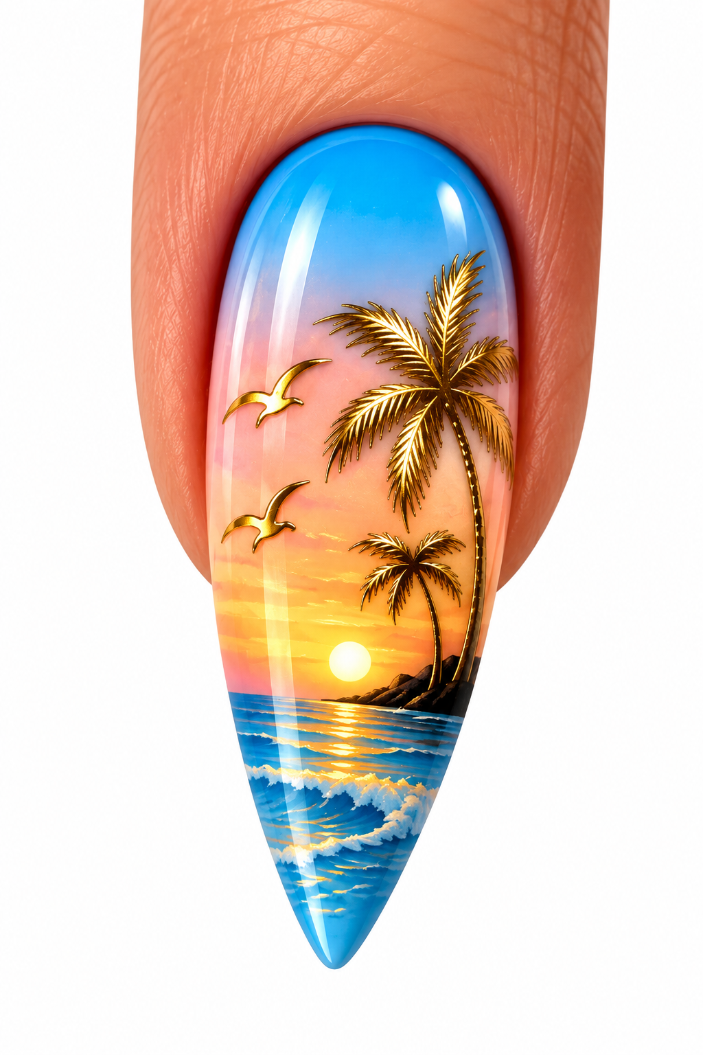 Stickers pour ongles – Palmiers dorés, oiseaux et lunes